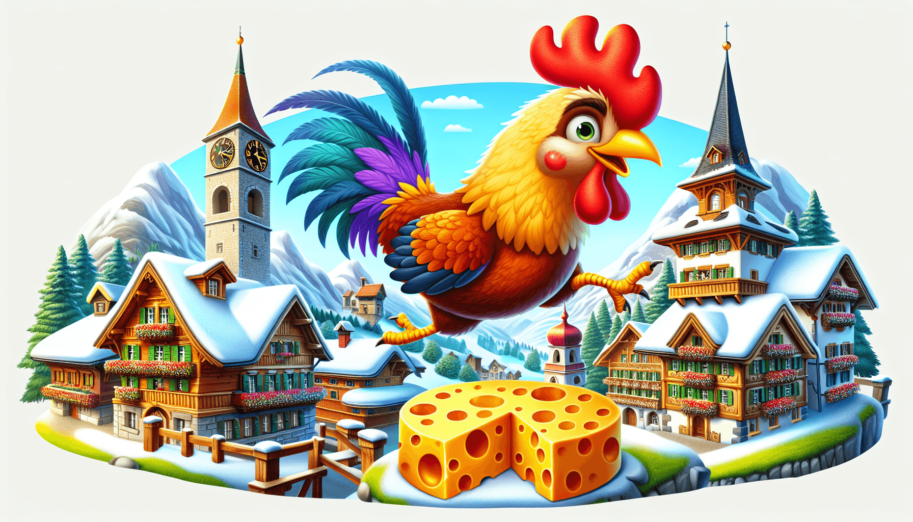 Chicken jumping in Swiss village